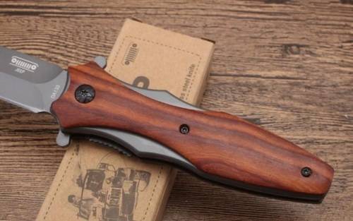 2018 Jeep DA133 Titanium Tactical Folding Knife 440C Wood Handle - 5 AVAILABLE!!