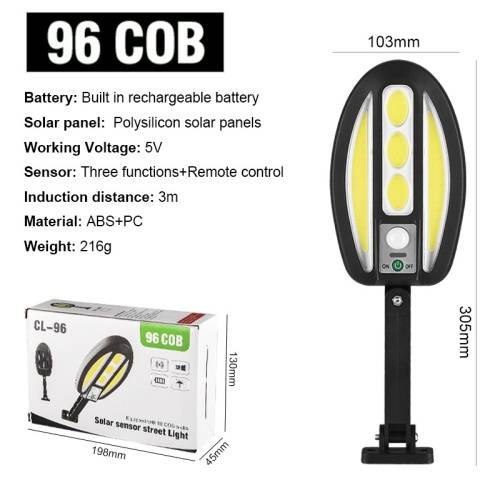 96 Cob Solar Sensor Street Light - 24 available