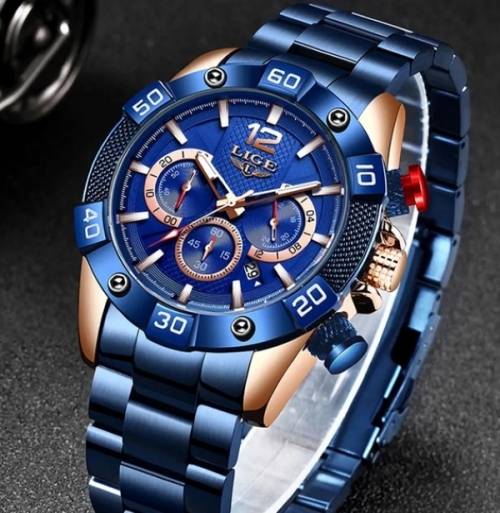 LIGE Men Stainless Steel Chronograph Sport Watch