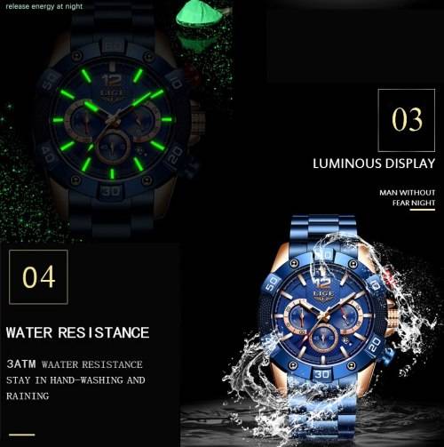 LIGE Men Stainless Steel Chronograph Sport Watch