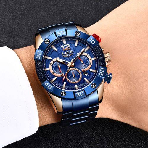 LIGE Men Stainless Steel Chronograph Sport Watch