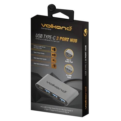 Volkano Core Hub Series High Speed and Fast Charging USB Type-C 3-Port Hub