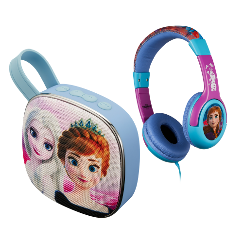 Disney Frozen Bundle : Portable Bluetooth Speaker + Kids Aux Stereo Volume Reduced Headphones
