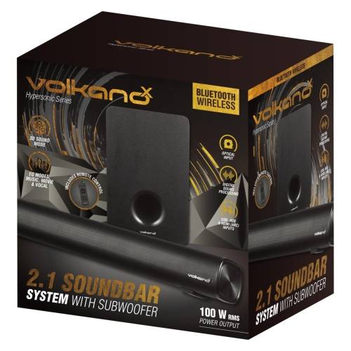 VolkanoX Hypersonic Series 100W 2.1 Soundbar with Remote Control, 3D Sound Modes, EQ Modes