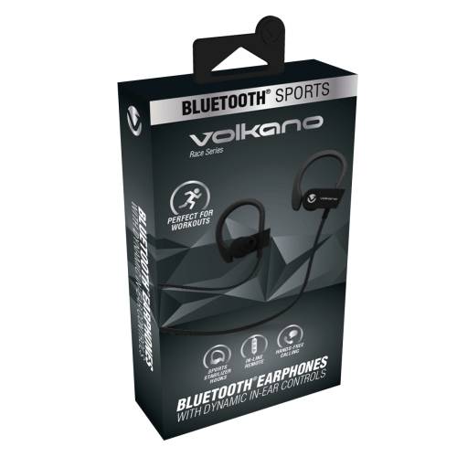 Volkano Race Series Bluetooth Sports Hook Earphones with Microphone - Black
