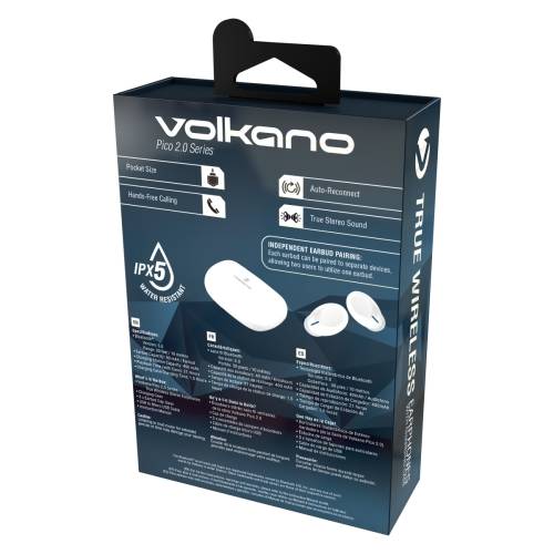Volkano Pico 2.0 Series True Wireless Bluetooth Earbuds - White