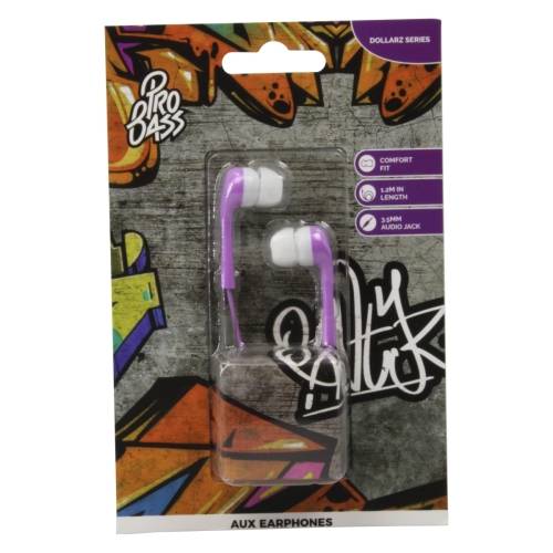 Pro Bass Dollarz Series Blister Aux Earphones - Purple