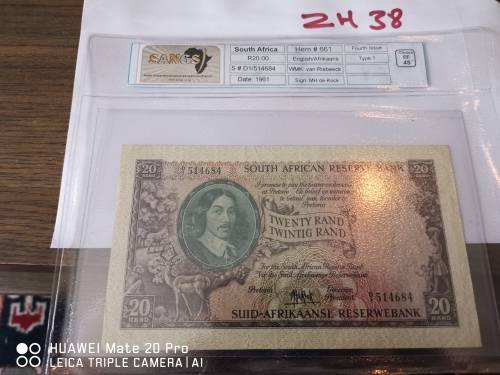 1961 R20 bank note EF 45 MH de Kock