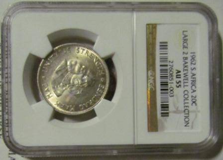 SCARCE SILVER 1962 20c, WITH LARGE 2 - NGC GRADED AU55. ONLY 14 GRADED WORLDWIDE BY NGC
