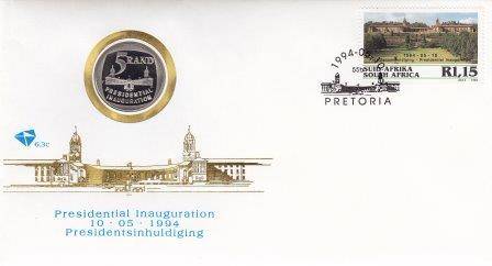 1994 Inauguration FDC with Proof R5 coin - As issued