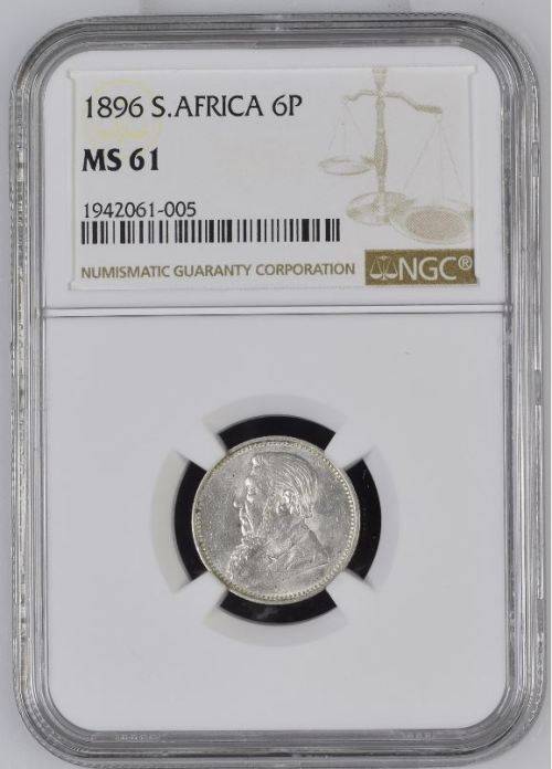 1896 ZAR Sixpence in Mint State - NGC MS61