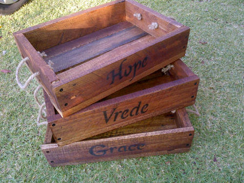wooden palet crates 400mm x 250mm dark oak @ R60.00 each