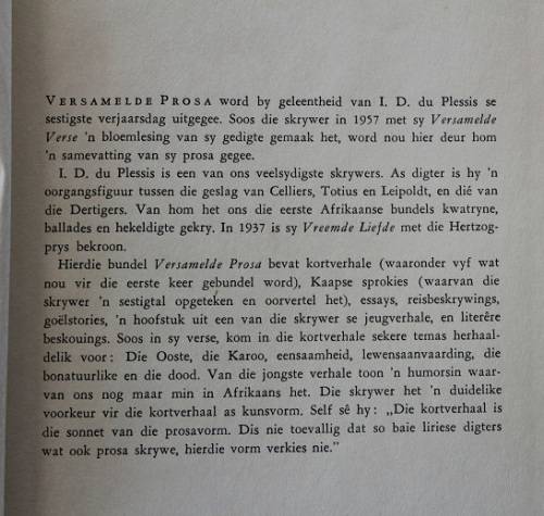 Versamelde Prosa deur I.D. du Plessis