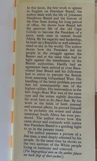 The life and times of President Brand by T.B. Barlow. Orange Free State history.