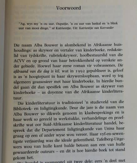 `n Huldiging van Alba Bouwer--Die blink uur van mooi dinge. Saamgestel deur Thomas van der Walt