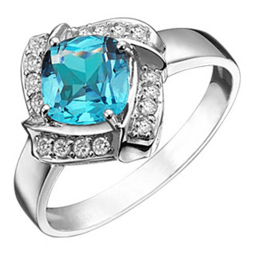 CERTIFIED 1.99CT BLUE TOPAZ & DIAMOND RING 14KT W GOLD