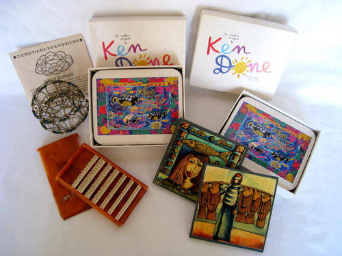 A MIXED LOT of COASTERS, an OLD FOLD-UP TRAVELLING BRUSH and A MEDITATION LOTUS FLOWER!! Look!!!