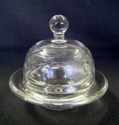 Exquisite Cut-Crystal Etched Butter Dish & Dome Lid