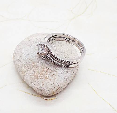 Zirconia Sterling Silver Wedding or Dress Ring/s Set - Size O.5