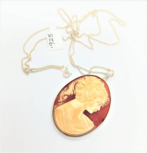 Sterling Silver Cameo Pendant with Sterling Silver Chain