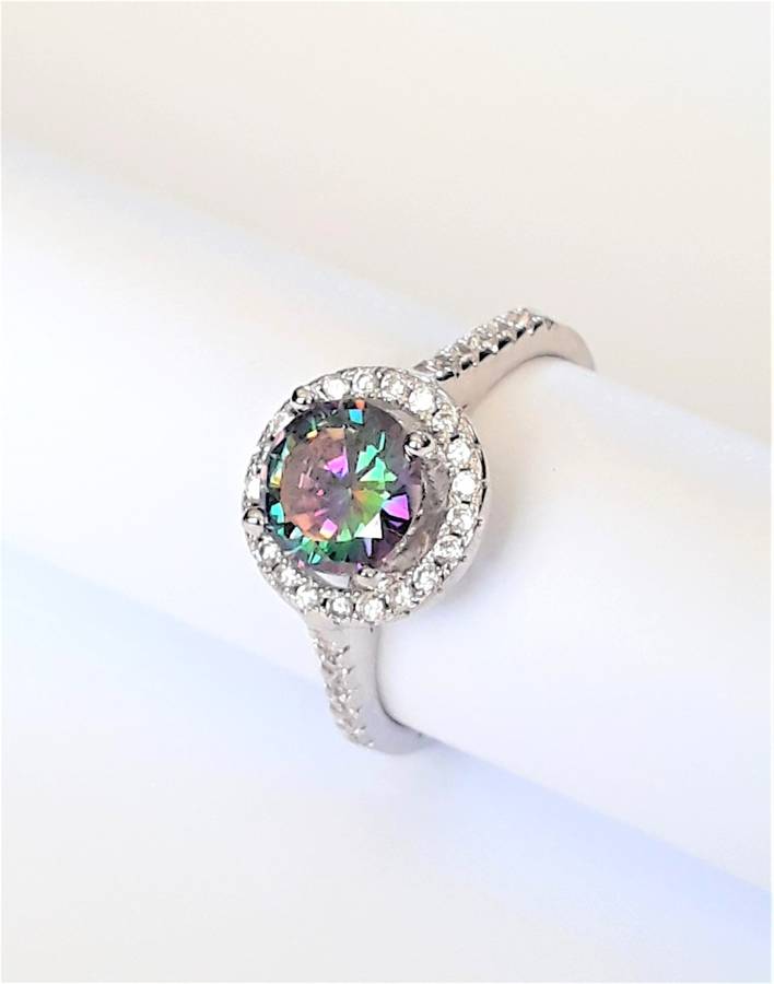 Natural Mystic Topaz Sterling Silver Ring