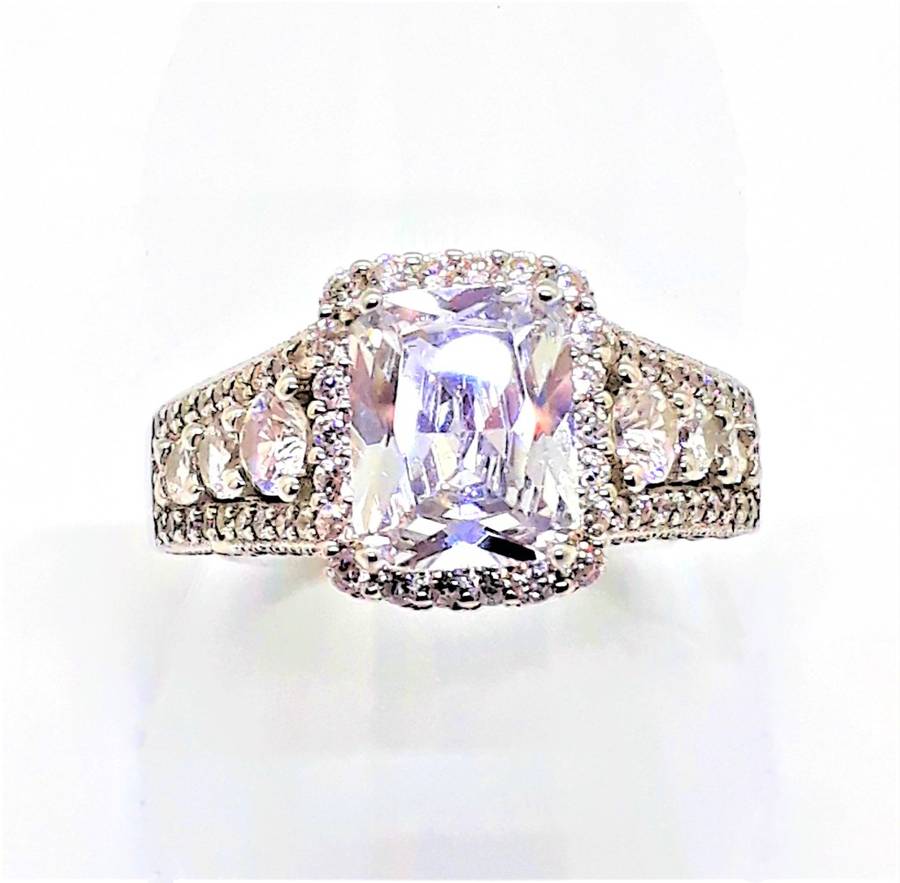 Cubic Zirconia Dress / Engagement type Sterling Silver Ring - 5.6g