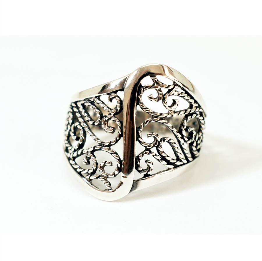 Wide Filigree Sterling Silver Ring
