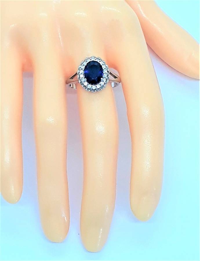 Royal Blue Cubic Zirconia Sterling Silver Ring