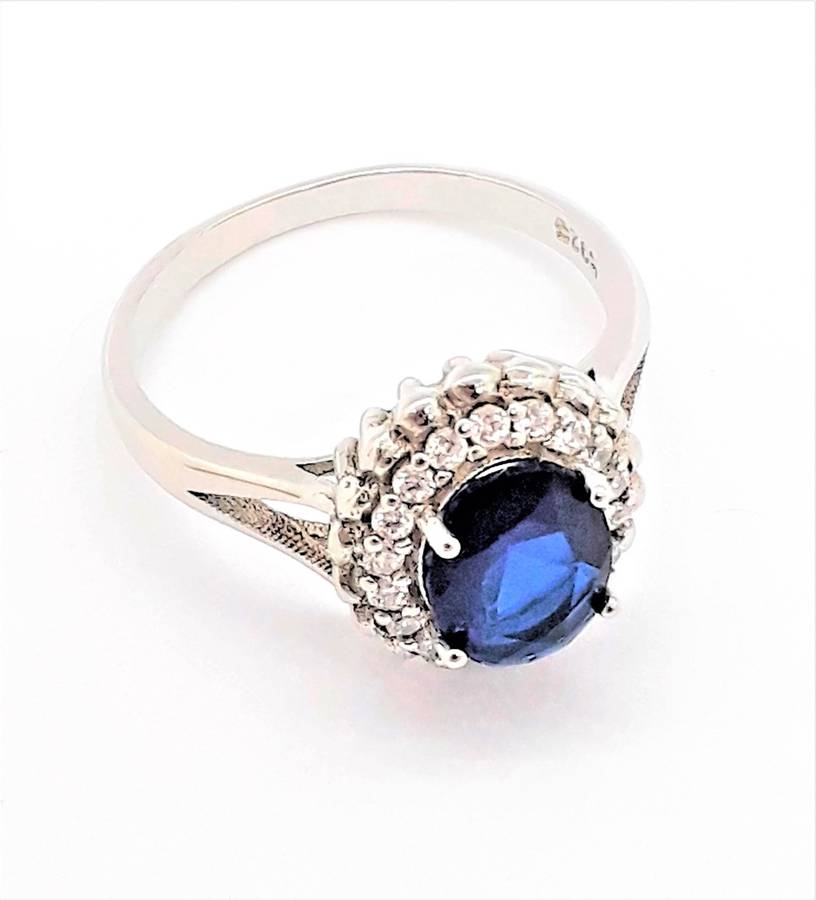 Royal Blue Cubic Zirconia Sterling Silver Ring