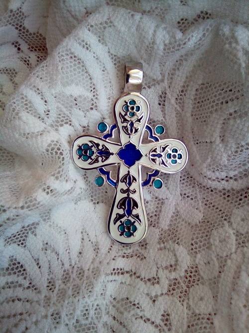 EXQUISITE Sterling Silver and Enamel Cross Pendant