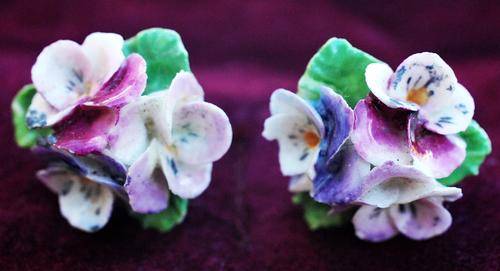 Porcelain flower screw-on earrings