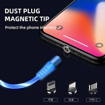 3-in-1 Magnetic Stream-Optic Charge Cable - Micro USB/Lightning/Type-C - 360° Rotary Interface.