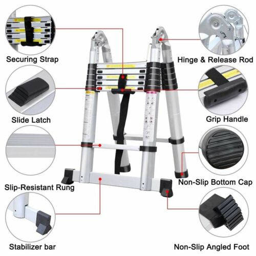 2.6m Aluminium Telescopic Ladder - Compact Design - Light Weight