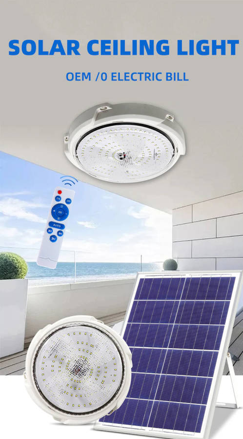 100w Solar Ceiling Light with Separate Solar Panel - Remote Control