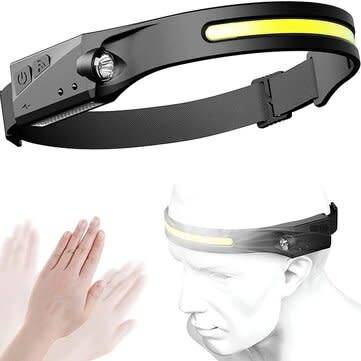 230 Degree COB LED & XPE Lights Headband Headlamp - USB Rechargeable - Wave Induction - 350 Lm