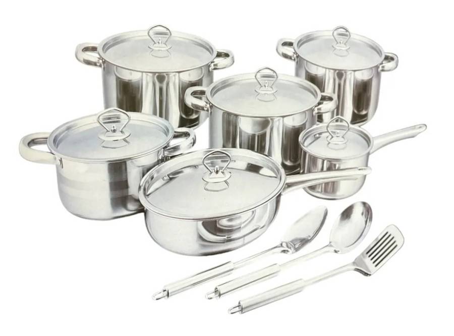 Complete 15 piece Stainless Steel Cookware Set with Utensils