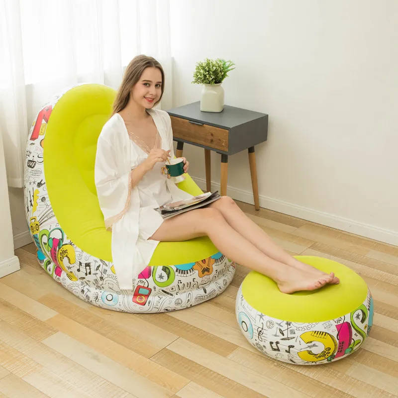 Retro Inflatable Lazy Inflatable Lounge Chair / Sofa With Ottoman - Various Colours