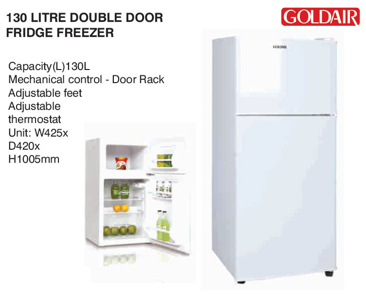 Brand New - Gold Air 130L Double Door Bar Fridge - Sealed in a Box - White