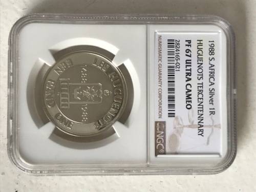 1988 silver R1 Huguenots Tercentennary PF67 Ultra Cameo