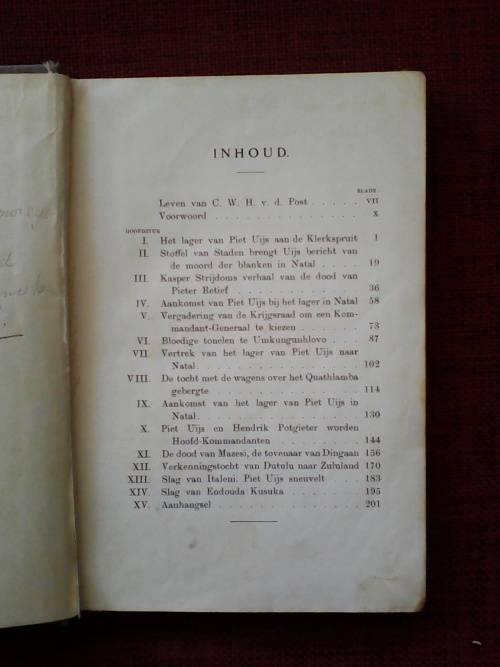 Piet Uys, Lijden en Strijd der Voortrekkers in Natal door CWH van der Post. H/B. 208 pp.1917?