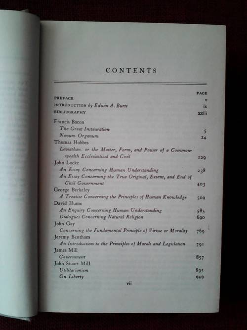 The English Philosophers, from Bacon to Mill. Ed. Edwin A Burtt. H/C with jacket. 1939. 1041 pp.