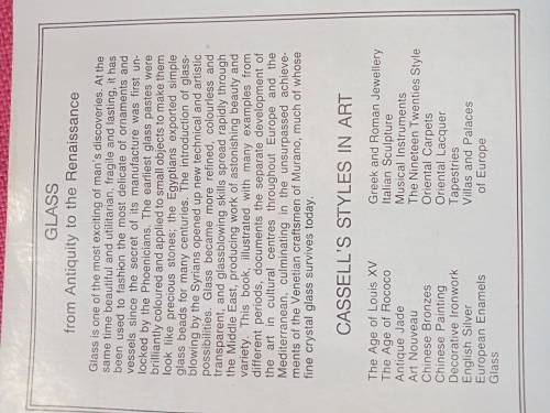 Glass: From Antiquity to the Renaissance by Giovanni Mariacher. 1st English ed 1988. S/C. 155 pp.