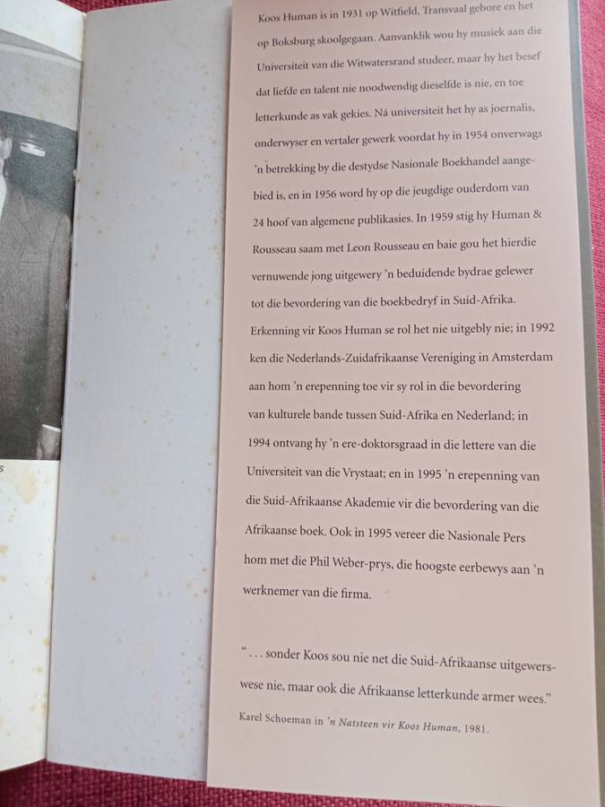 Koos Human: ´n Lewe met Boeke. Eerste uitgawe 2006. Sagteband. 176 pp.