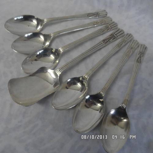 X 6 ART DECO EPNS TEASPOONS.PLUS A SUGAR SPOON