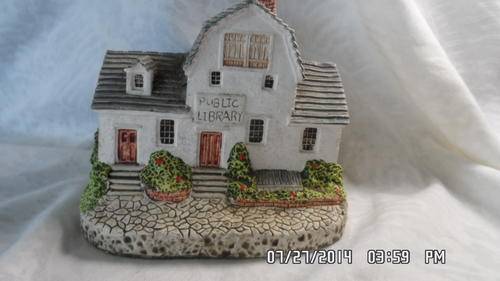 LOVELY SIGNED 'PUBLIC LIBRARY' CERAMIC COLLECTIBLE.