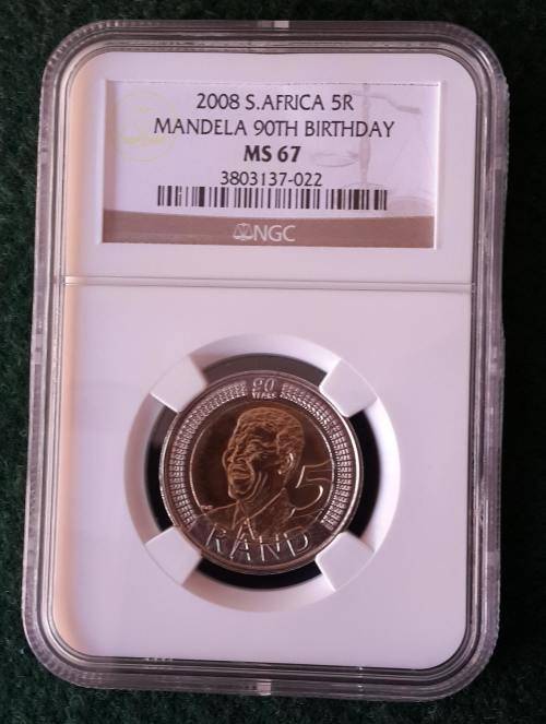 MS67 2008 Mandela 90th Birthday R5 Graded by NGC
