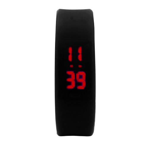 Ultra Thin Sports Silicone Digital LED Light Wrist Watch Unisex BLACK