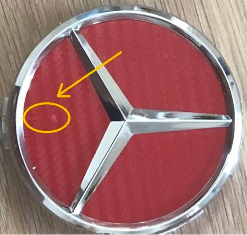 (SHOP SOILED) 4x 75mm Chrome (Red Background) Plastic Wheel Centre Cap for Mercedes Benz