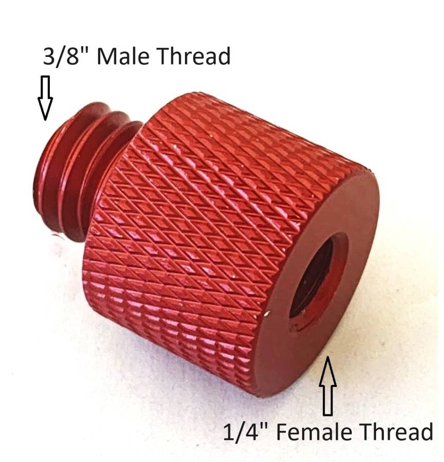 1/4` Female to 3/8` Male Tripod Screw Thread Adapter Anodized Red