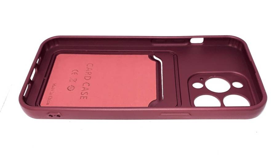 PVC Cover with Credit Card Pouch for iPhone 13Pro (Wine Red)